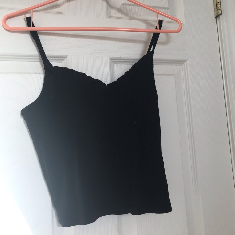 basic black ruffle tank top